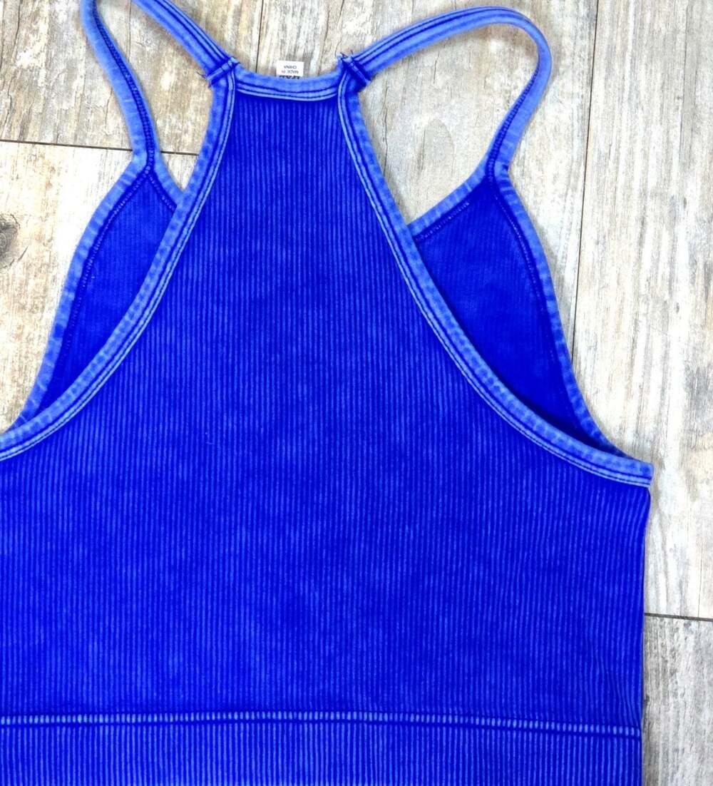 Zenana Mineral Washed Ribbed Racerback Crop Tank Tops - Picture 9 of 11